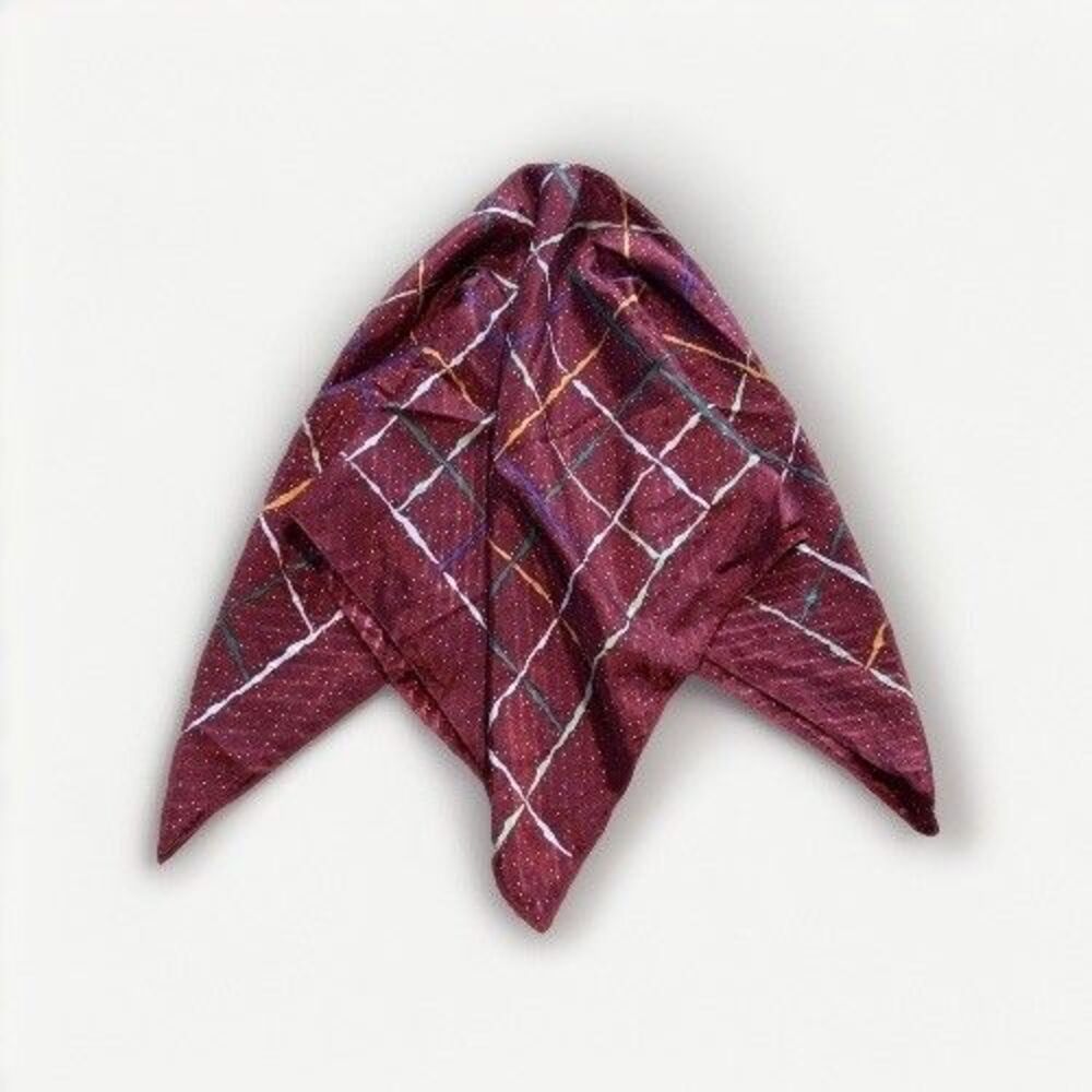 Vintage Maroon Scarf Square Geometric Pattern Neckerchief 26” 80s 90s